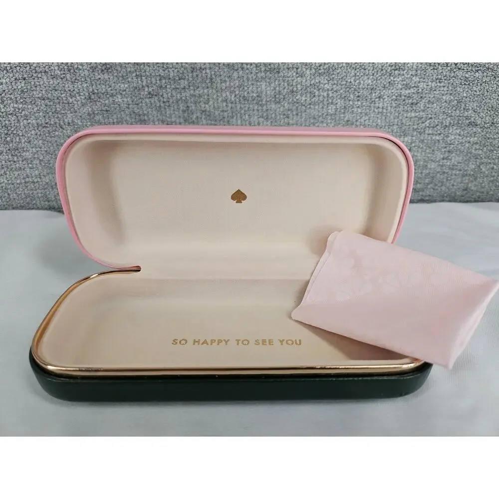 KATE SPADE PINK GREEN SUNGLASSES CASE W/ CLOTH HARD SHELL DESIGNER STYLE